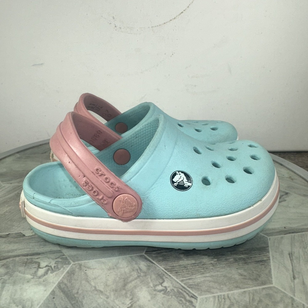 Crocs Unisex Kid's Crocband Clog Ice Blue/White /Pink Toddler / US C7